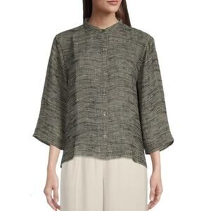 Eileen Fisher Breen Luxury Textured Linen Button Jacket Polished Minimalist Sm